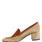 Beige Leather Suede Block Heel Loafers Shoes