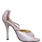 Purple Leather Open Toe Heels Pumps Shoes