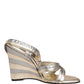 Gold Silver Leather Wedge Heels Sandals Shoes