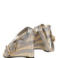 Gold Silver Leather Wedge Heels Sandals Shoes