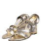 Gold Silver Leather Wedge Heels Sandals Shoes