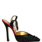Black Satin Floral Ankle Strap Sandals Shoes