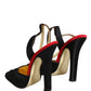 Black Satin Floral Ankle Strap Sandals Shoes