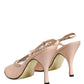 Beige Crystal Heels Slingbacks Sandals Shoes