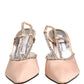Beige Crystal Heels Slingbacks Sandals Shoes