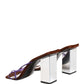 Silver Block Heels Slip On Sandals Shoes