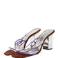 Silver Block Heels Slip On Sandals Shoes