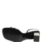 Black Silver Floral Block Heels Sandals Shoes