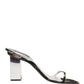 Black Silver Floral Block Heels Sandals Shoes