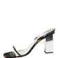 Black Silver Floral Block Heels Sandals Shoes