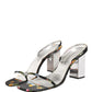 Black Silver Floral Block Heels Sandals Shoes