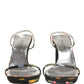 Black Silver Floral Block Heels Sandals Shoes
