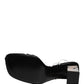 Silver Black Leather Block Heels Sandals Shoes