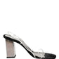Silver Black Leather Block Heels Sandals Shoes