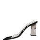 Silver Black Leather Block Heels Sandals Shoes