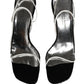 Silver Black Leather Block Heels Sandals Shoes