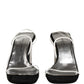 Silver Black Leather Block Heels Sandals Shoes