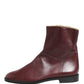 Maroon Leather Flats Biker Ankle Boots Shoes