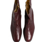 Maroon Leather Flats Biker Ankle Boots Shoes