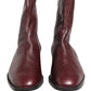 Maroon Leather Flats Biker Ankle Boots Shoes