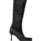 Black Suede Leather Knee High Boots Shoes