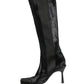 Black Suede Leather Knee High Boots Shoes