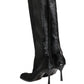 Black Suede Leather Knee High Boots Shoes