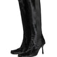 Black Suede Leather Knee High Boots Shoes
