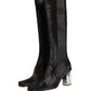 Black Suede Leather Knee High Boots Shoes