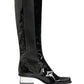 Black Patent Leather Knee High Boots Shoes