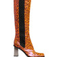 Brown Leopard Leather Knee High Boots Shoes