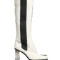 White Black Leather Knee High Boots Shoes
