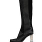White Black Leather Knee High Boots Shoes