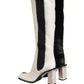 White Black Leather Knee High Boots Shoes