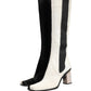 White Black Leather Knee High Boots Shoes