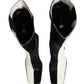 White Black Leather Knee High Boots Shoes