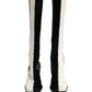 White Black Leather Knee High Boots Shoes