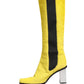 Yellow Black Leather Knee High Boots Shoes