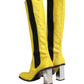 Yellow Black Leather Knee High Boots Shoes