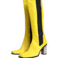 Yellow Black Leather Knee High Boots Shoes