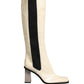White Black Leather Knee High Boots Shoes