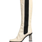 White Black Leather Knee High Boots Shoes