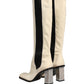 White Black Leather Knee High Boots Shoes