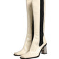 White Black Leather Knee High Boots Shoes
