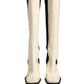 White Black Leather Knee High Boots Shoes