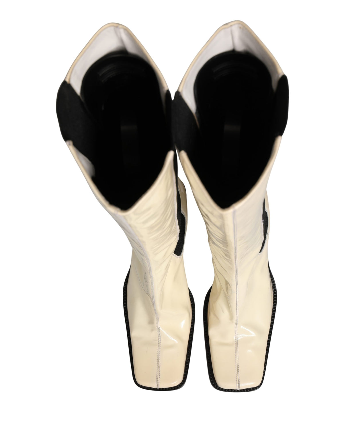 White Black Leather Knee High Boots Shoes