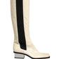 White Black Leather Knee High Boots Shoes