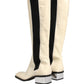 White Black Leather Knee High Boots Shoes