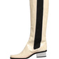 White Black Leather Knee High Boots Shoes