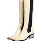 White Black Leather Knee High Boots Shoes